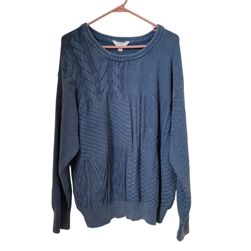 Time and Tru Size XXXL (22) Washed/Faded Blue Patchwork Sweater, Exc. Used Cond.